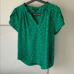 41 Hawthorn Emerald Green Polka Dot Ruffle Neck Blouse